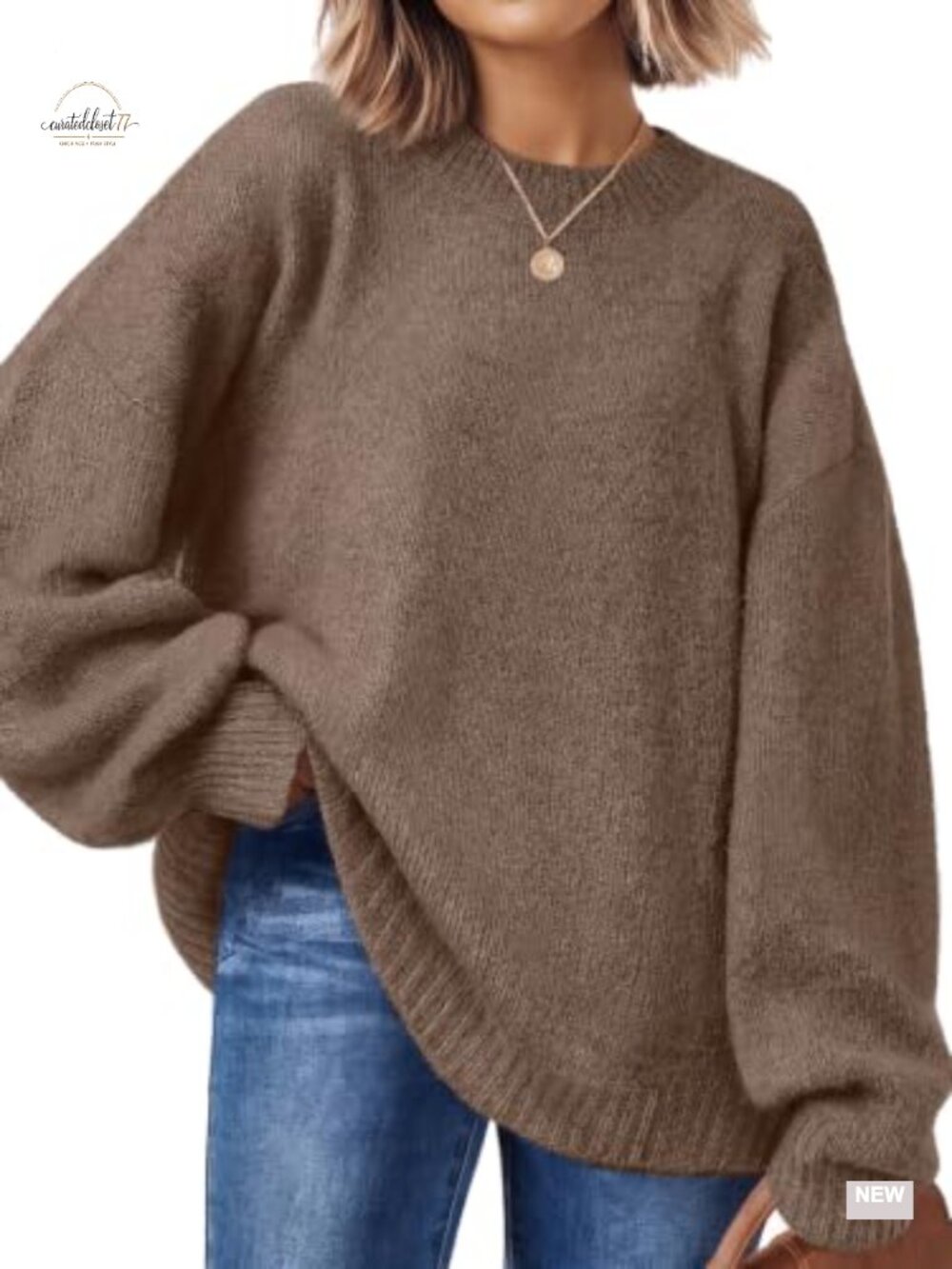 Oversized Crewneck Sweater Pullover Long Sleeve Knit Tunic Fall Casual